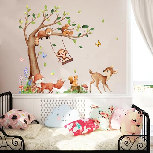 Woodland Animals Wall Stickers for Nursery Watercolor Forest Tree Wall Decals with Fox, Deer & Squirrel - Image 4