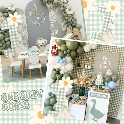 Image of Croblissful One Silly Goose Party Decorations 1st Birthday Backdrop Duck Animal Background Prop for Birthday Baby Shower Party Supplies(Sage Green,One Goose)