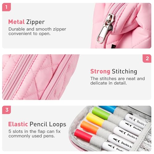 Image of Zannaki Soft Quilted Large Pencil Pouch Organizer with Wide Opening for Boys Girls Teens - Extra Big Capacity Pen Pencil Bag with Zipper, Portable Pencil Case Box for School, College, Cosmetic Gift