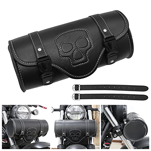 Evomosa Motorcycle Handlebar Bag,Pu Leather Small Tool Fork Bag,Universal Quick-Release Front Saddle Bag Storage Pouch With Adjustable Straps For Atv,Motorbike And Bike (Style A) #TOP5