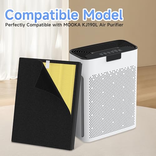 Image of 4 Packs KJ190L Pet Care Replacement Filter Compatible with MOOKA KJ190L and KJ190H Air Purifi-er, Washable 3-Stage Filtration for Smoke, Pollen, Activated Carbon for Odor & Dander Control, Yellow