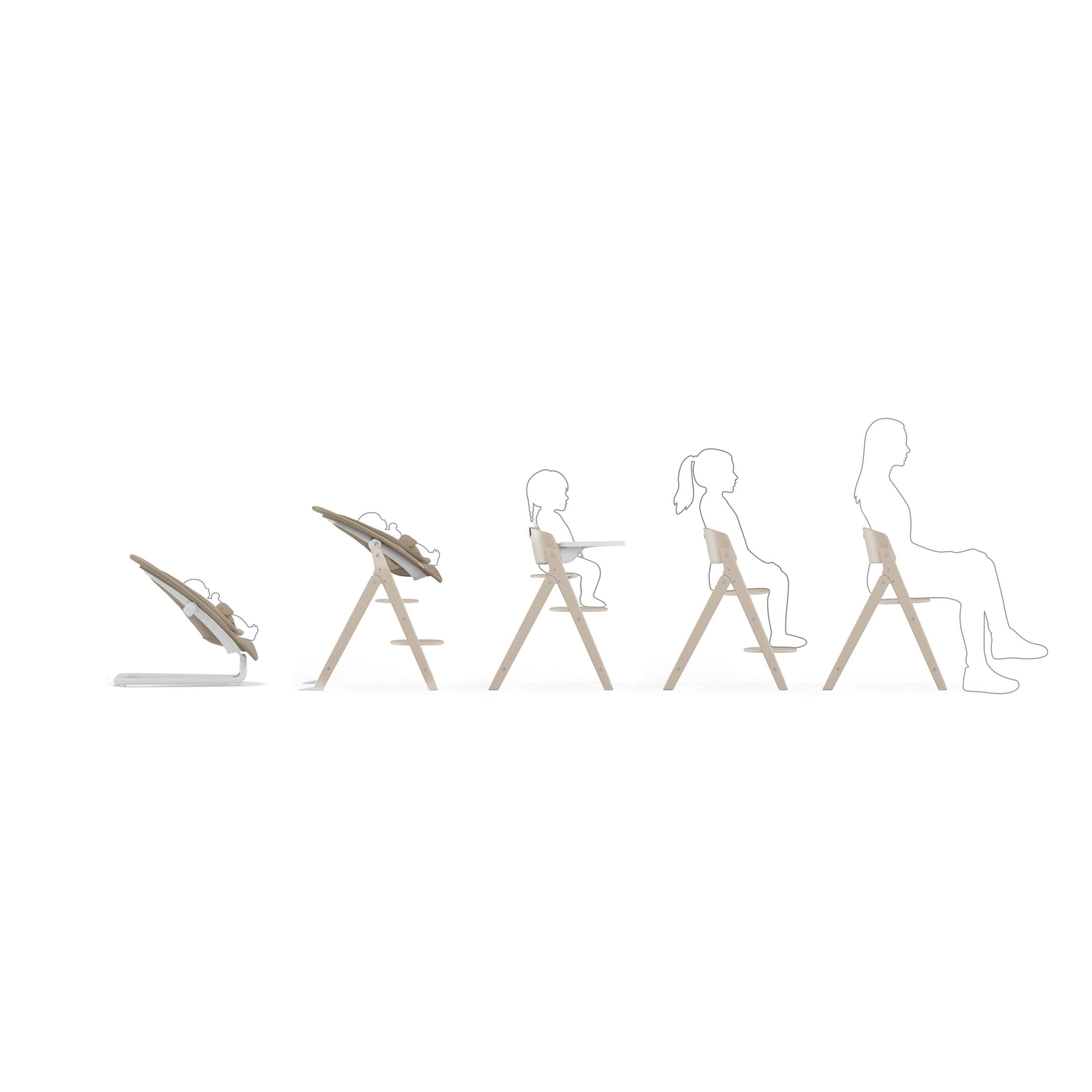 CYBEX Gold krzesełko do karmienia CLICK & FOLD Zestaw 4w1, Rośnie razem z dzieckiem, W komplecie Złote gniazdko leżaczka, Zestaw i taca dla niemowląt, Drewno bukowe/Bawełna/Plastik, Stone Blue