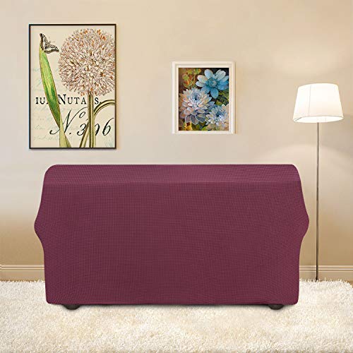 Image of Easy-Going Stretch Loveseat Slipcover 1-Piece Sofa Cover Furniture Protector Couch Soft with Elastic Bottom for Kids Polyester Spandex Jacquard Fabric Small Checks (Loveseat, ASH Rose)