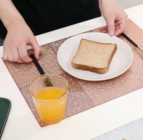 Image of HomeCloud Rectangular Waterproof Dining Table Placemats | Strong & Easy-Clean Table Mat for Dining, Center & Bedside Table | Protects from Spills, Heat & Scratches (Six Boxes Rosegold, Set of 2)