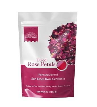 Dried Rose Petals 30g by Hebhac Herbs Red Rose Flower Petals for Tea, Gulkand, Cooking, Baking and for Beauty Product Grown in India 1.05 oz
