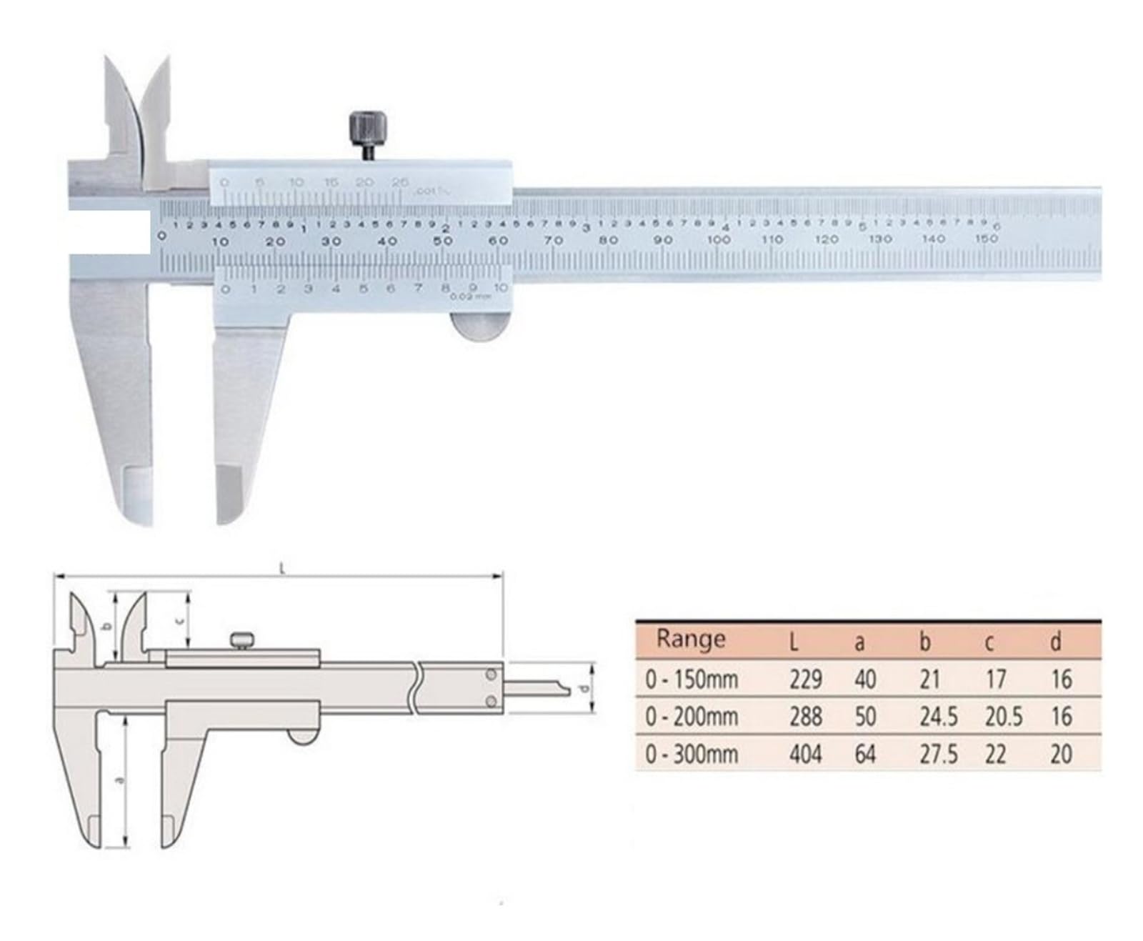 Calibrador Vernier de 6" 0-150 mm 530-312 1/128 Precisión 0,05 Herramientas medición Calibre manuales acero inoxidable(0-150mm 0.02mm)