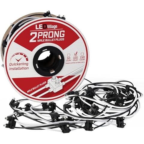 Ledvillage Wire Harness Roll 100 Count - 6" Spacing on Lead, 2-Prong Double Male Bullet Plugs 18 AWG, for LED Marker Lights Truck Trailer Semi-Truck Cover