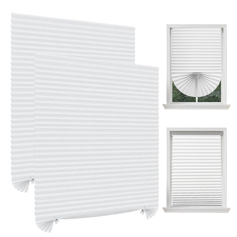 2 Pack Temporary Blinds, 90 * 180CM Stick on Blinds for Windows, No Drill Blind, Easy Fit Install for Bedroom Kitchen Bathroom Windows Bedroom, Travel RV Car, High Light Shielding-Silver Back(White)