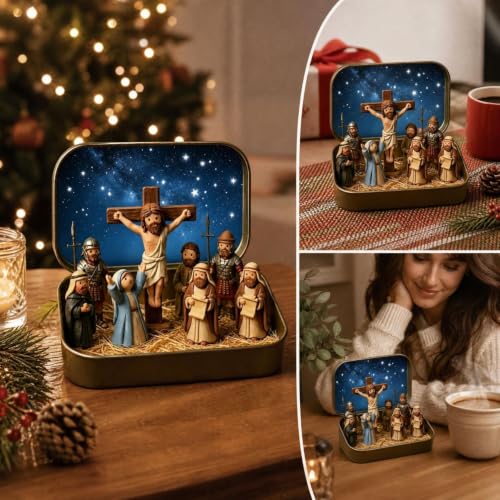 2 PCS Mini Jesus Figures Christmas Nativity in a Tin Box Nativity Scene - image 5