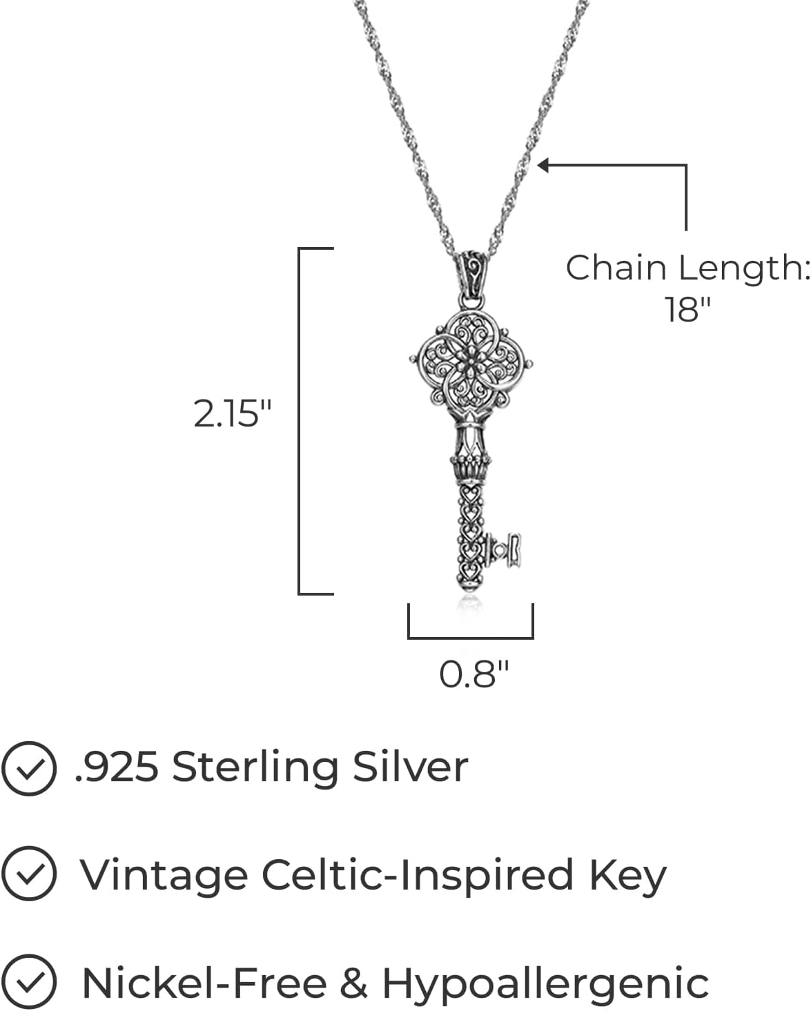 MORGAN & PAIGE Oxidized 925 Sterling Silver Celtic Key Pendant Necklace, 18 inch Hypoallergenic Jewelry Gifts - Image 3