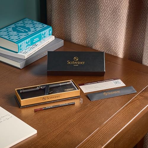 Image of Scriveiner All Black Rollerball Pen - Stunning Luxury All Metal Matt Black Pen, Schmidt Ink Refill, Best Roller Ball Gift Set for Men & Women, Professional, Executive Office, Nice Pens