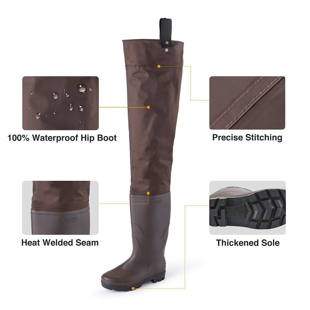IBOWZ Waders Pesca Pantaloni da Pesca in Nylon Impermeabile e Stivali Antiscivolo con Suola in Tendine di Mucca, Stivali da Pesca Regolabili e Resistenti
