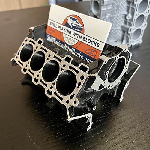 Sands3D Ford Coyote V8 Business Card Holder, Ford Mustang Engine, Mustang Gift, Car Salesman Gift, Ford Gift, Automotive Gift, Car Mechanic Gift (Black/Silver, Business Card Slot)
