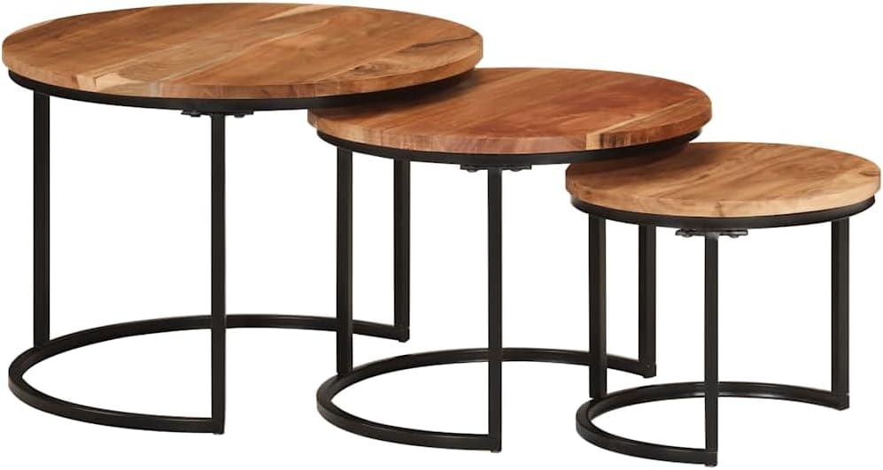 vidaXL Living Room, Round, Modern Coffee Tables, Nesting, Space-Saving, Mango Wood, Functional Furnishings