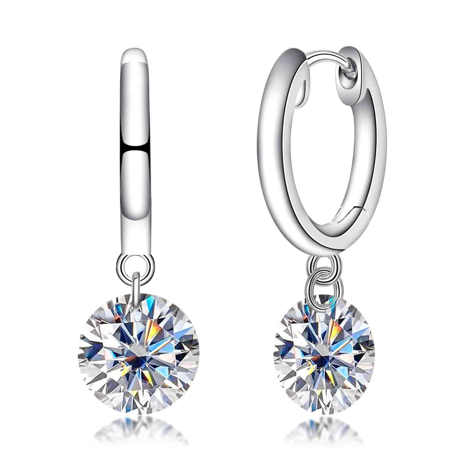 AnuClub Moissanite Dangle Earring 2/4/6.56CTTW D Color VVS1 925 Sterling Silver Moissanite Drop Earring for Women Wife Her with Certificate