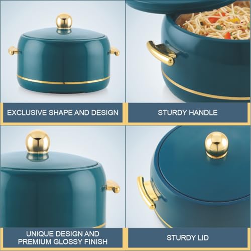 Image of Modware Atlantis Casserole Set of 3-1500ml /2000ml /2500ml Elegant Design Premium Hot Pot, Retains Temperature for Hours, Insulated Inner Steel Casserole for Roti Hot Box for Home Chapati Box (Teal)