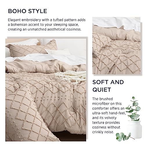 Image of Bedsure Twin Comforter Set - Warm Tan Comforter, Boho Tufted Distressed Vintage Bedding for Kids, 2 Pieces Farmhouse-Style Bed Set for All Seasons, Fluffy Soft Bedding with 1 Pillow Sham