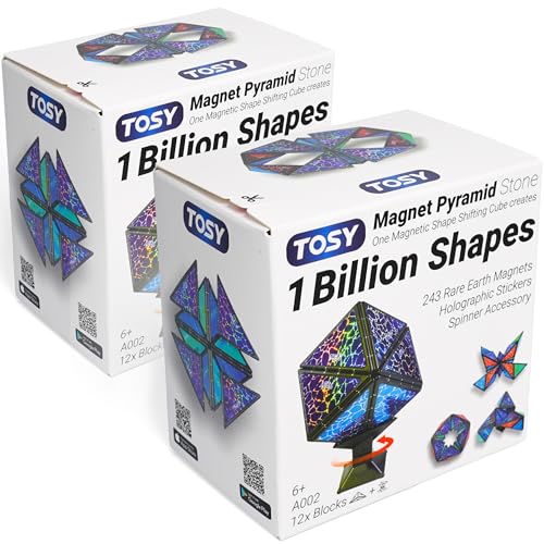 TOSY Magnet Pyramid Stone - 1 Cube Transforms into 1 Billion Shapes (Bunny Egg Basket Flowers Heart) 243 Rare Earth Magnets Holographic Design Puzzle/STEAM Toy Easter Birthday Gift 2-Pack