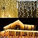 Luci LED per tende con ghiacciolo, LONJY 96 LED 13FT 8 modalità Fata natalizia Fata collegabile per bar Centro commerciale Patio Decorazione per interni ed esterni (bianco caldo, 4M)