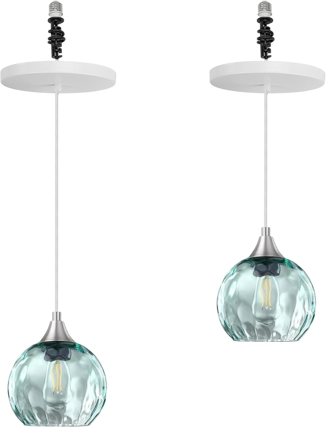 Kiven Instant Light Conversion Kit for 4/5/6inch Hole,Blue Glass Farmhouse Lighting Recessed Can Light Conversion Kit to Pendant with E26 Screw-in Adapter for Kitchen Island Living, Set of 2 TB3277