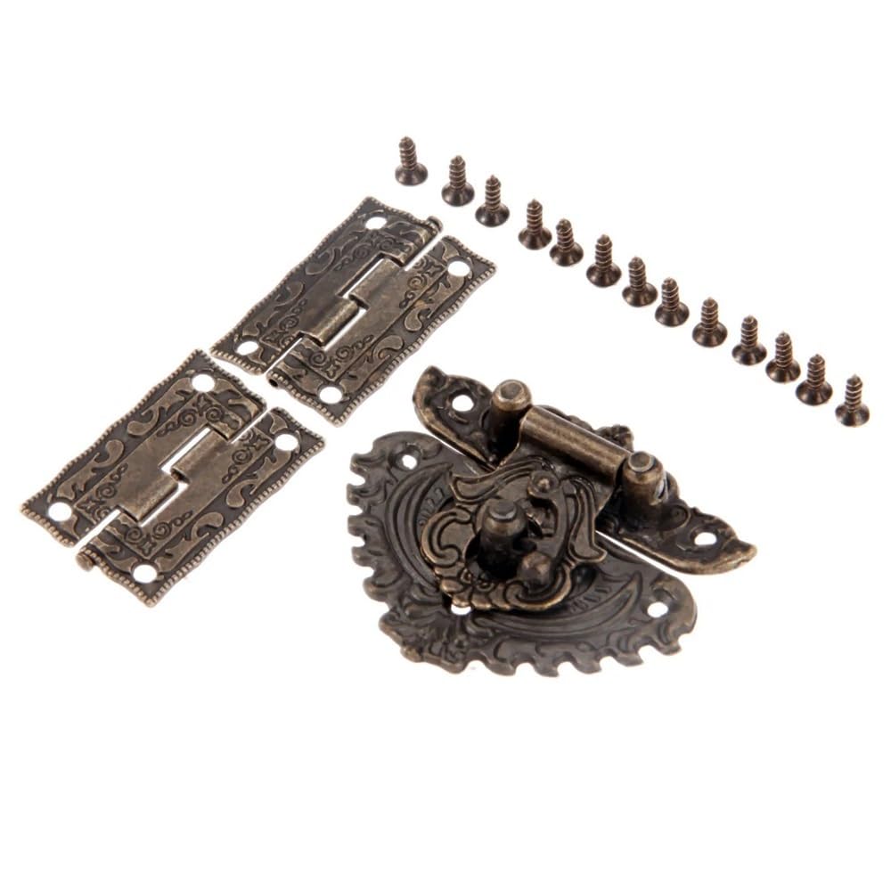 Candado de bronce antiguo para caja de madera + bisagra de armario de maleta, accesorios decorativos retro (3 juegos)