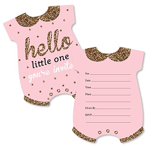 Hello Little One - Pink and Gold - Shaped Fill-in Invitations - Girl