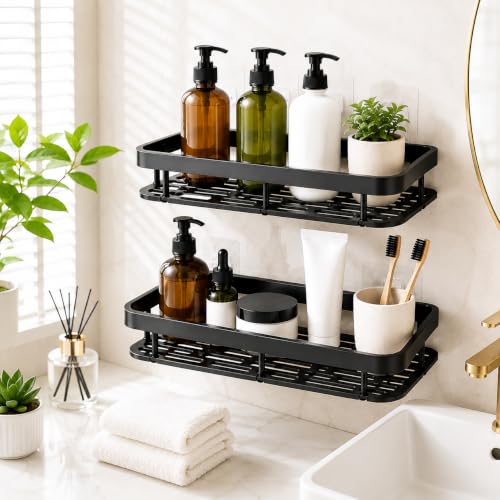 Image of TASMAX Bathroom Organiser Without Drill Suction Shelf No Drill Plastic Adhesive Suction Use Installation Transparent Pack of 1pcs (Block 2 PCS, Block Pock of 2)