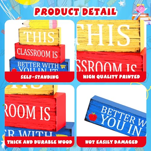 Image of 4 Pcs Teacher Appreciation Wooden Tiered Tray Decor