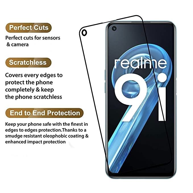 Image of Screen Protector for realme 9i 4G (Black) Tempered Glass Edge-to-Edge 6D Screen Guard With Installation Kit