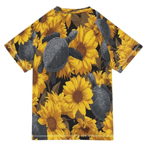 Boys Short Sleeve T-Shirts Sunflower Turtles Sea Rashguard Kids Swim Shirts Sun UPF 50+2