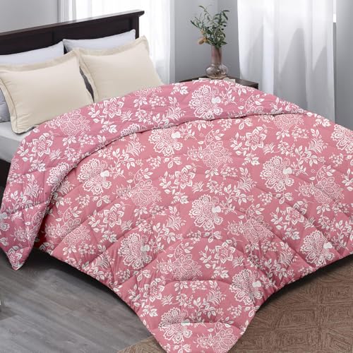 Image of AYKA Reversible AC Comforter 150 GSM Microfiber Summer Blanket Double Bed (90x100 Inches) | Printed Floral Design Cooling Quilt for AC Room | Soft Breathable Duvet Pink & White