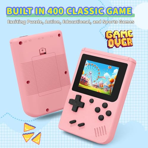 Image of Retro Handheld Games Console Built-in 400 Video Games, Portable Handheld Emulator with 3.0 Inch Screen, Mini Travel Retro Gaming Consle (Pink)