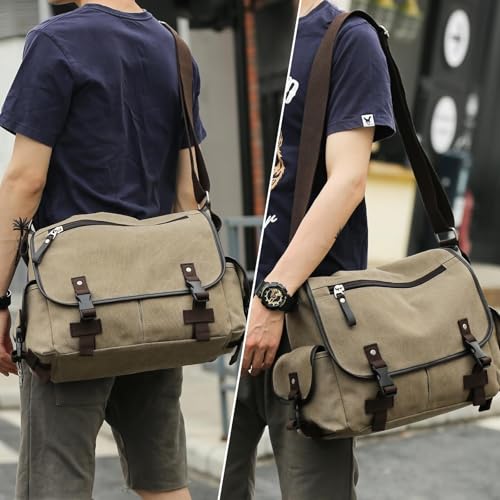 Vintage Canvas Messenger for Men Classic Satchel Shoulder Crossbody Multiple Pockets Anti theft Bookbag College3