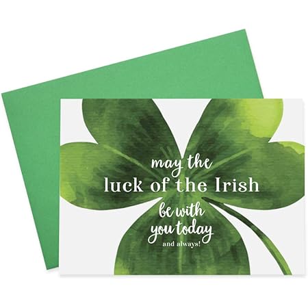 St. Patrick's Day Greeting Cards - Luck of The Irish - LTI100. Greeting Cards with a St. Patrick's Day Message and Shamrocks. Box Set Has 25 Greeting Cards and 26 Green Colored Envelopes.