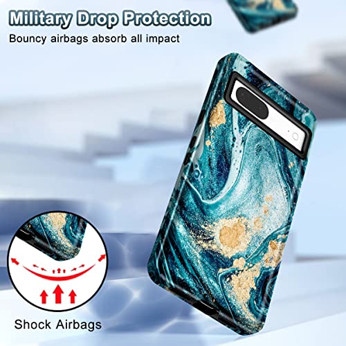 Btscase for Google Pixel 7 Case, Marble Pattern 3 in 1 Heavy Duty Shockproof Full Body Rugged Hard PC+Soft Silicone Drop Protective Women Girl Phone Covers for Google Pixel 7 (2022), Ocean by Btscase - Used condition - Image 4