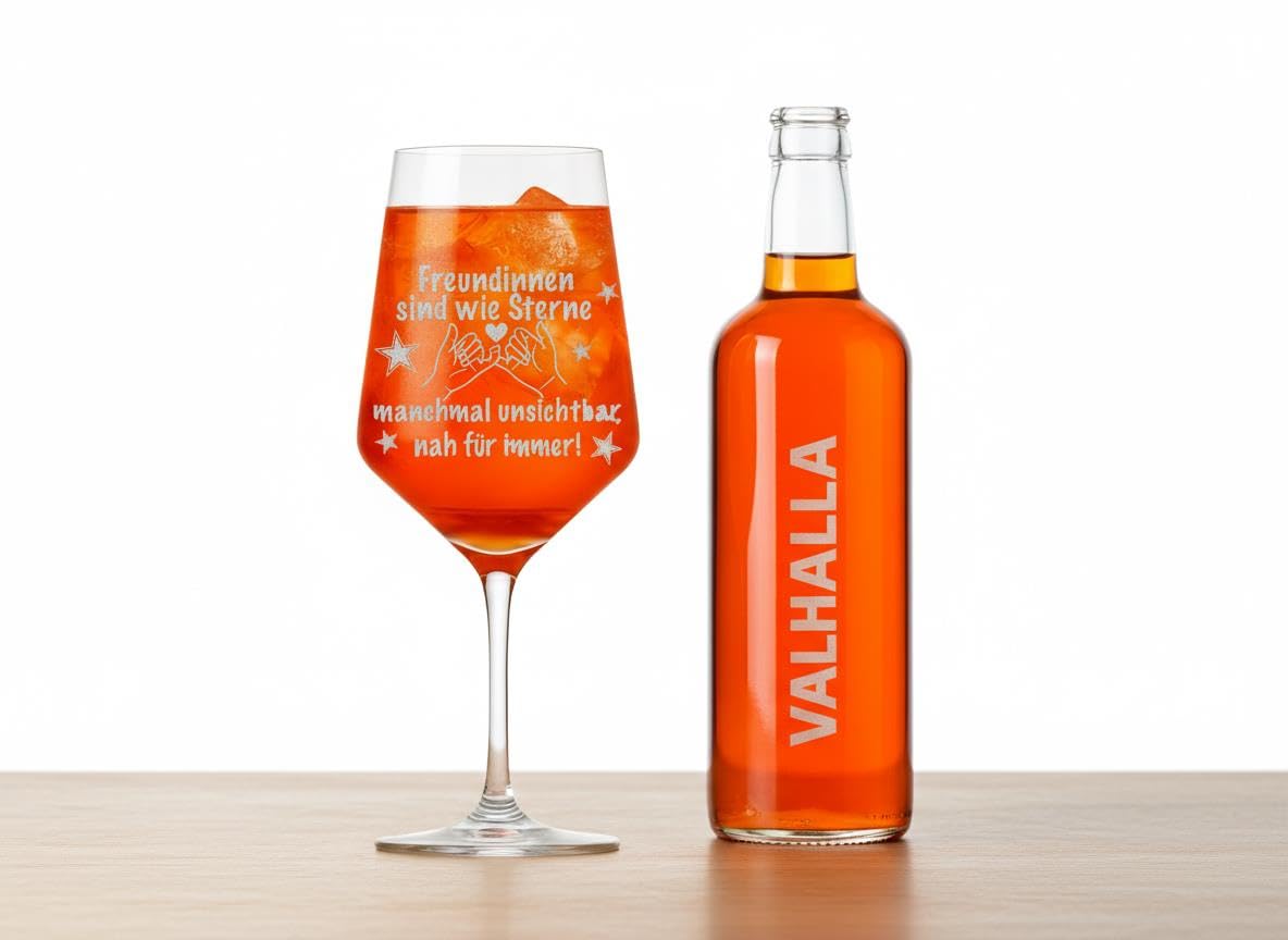 Valhalla Weinglas 350ml mit kunstvoller Gravur Freundinnen sind wie Sterne spülmaschinenfest ideal für gesellige Abende und Anlässe von Exoda für unvergessliche Momente