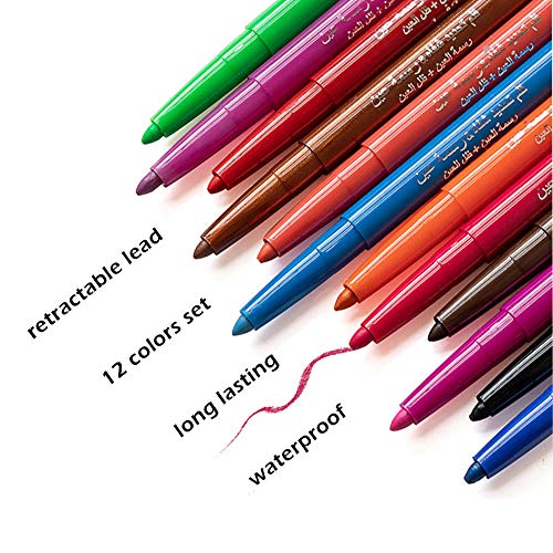 Eyeliner Pencil Set - 12 Colors Retractable Eye Makeup Liners For Women, Easy Apply Colored Eyebrow Pen Waterproof Eye Shadow Pencils By “Wonder X” #TOP2