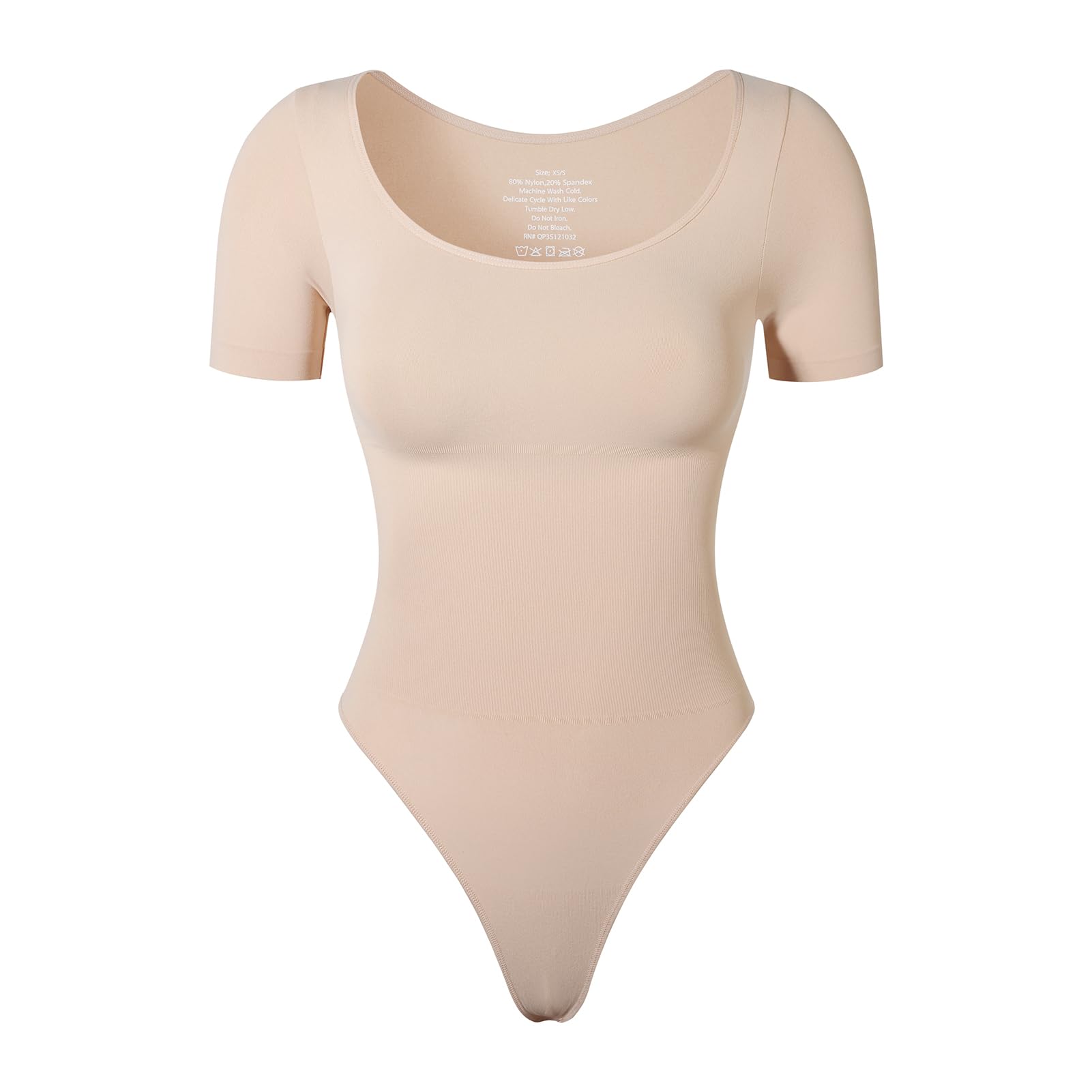 KSKshape Body de manga corta para mujer, con control de abdomen, cuello redondo, moldeador