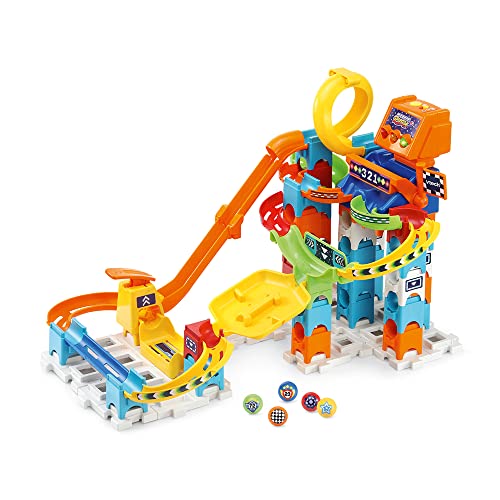 VTech - Marble Rush, Circuit à Billes Électronique Racing Set Electronic M200E, Jeu de Construction, 73 Pièces, 5 Billes, Cadeau Enfant Dès 4 Ans - Contenu en...