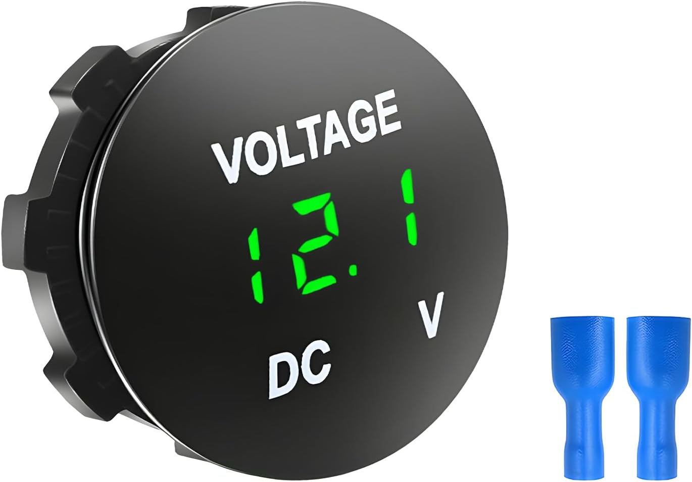 DC 12V 24V Voltmeter Gauge, Portable LED Digital Display Auto Voltage Meter with Round Panel, Waterproof Voltage Tester Battery Monitor Indicator for Car Truck Marine Boat (Green)