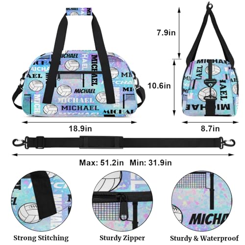 Custom Volleyball Gym Bag Duffel Bag with Your Name, Personalized Sport Bags Customized Travel Weekender Bags for Women Men, Blue Purple2