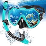 Snorkel Set Adults, Scuba Snorkelling Packages with Anti-Fog Panoramic View Swimming Goggles,Dry Snorkel Set Suitable for Snorkeling Diving Swimming (Green)