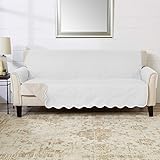 Great Bay Home Medallion Stitched Solid Furniture Protector Stain Resistant Durable Furniture Protector Elenor Collection (Sofa, White/Sand)
