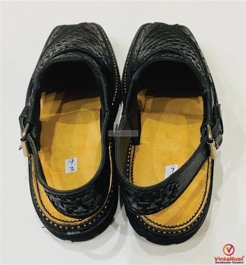 Handmade Leather Peshawari Chappal Sandals - Woven Design3