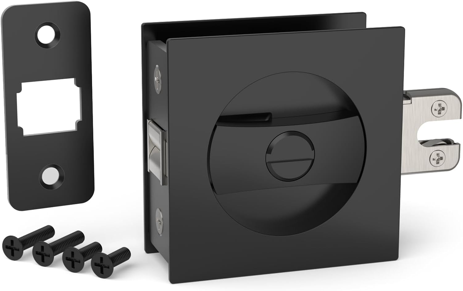 Filta Hardware de bloqueo de puerta de bolsillo, hardware de puerta de bolsillo de privacidad cuadrado negro mate, cerradura de puerta de bolsillo