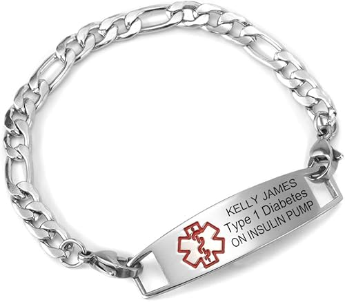 BBX Jewelry, pulseras médicas con grabado gratuito para mujeres, pulseras de identificación de alerta, cadena Figaro, identificación médica para BBX Jewelry, pulseras médicas con grabado gratuito para mujeres, pulseras de identificación de alerta, cadena Figaro, identificación médica para