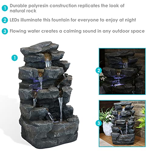 Sunnydaze 24-Inch Grotto Falls Polyresin Outdoor Water Fountain With Led Lights #TOP3