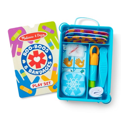 MELISSA & DOUG - Set de Juego Botiquín de Primeros Auxilios de Juguete, 15 Piezas con 6 Heridas Mágicas Reutilizables - 6074904 - Juguetes Niños 3 años + - Regalo Niño 3 años + - Certificados FSC