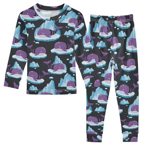 Pajama Sets Long Sleeve Purple Whales on Ice Pattern Soft Comfy Sleepwear 2 Piece PJS 3-8T