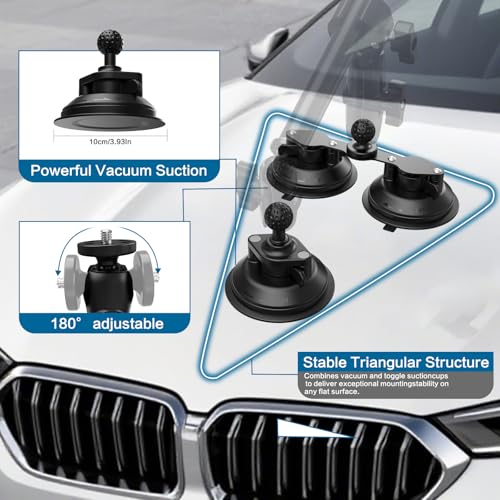 Triple Suction Cup Car Mount for Insta360 X6, X5, X4, X3 & GoPro – 1.2M Adjustable Camera Rig - Image 3